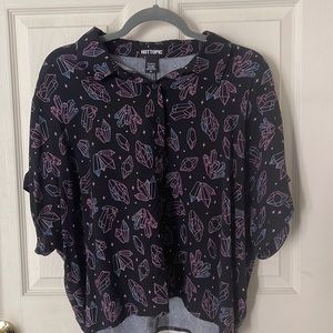Hot Topic Pink & Blue Crystal Button-Up XL